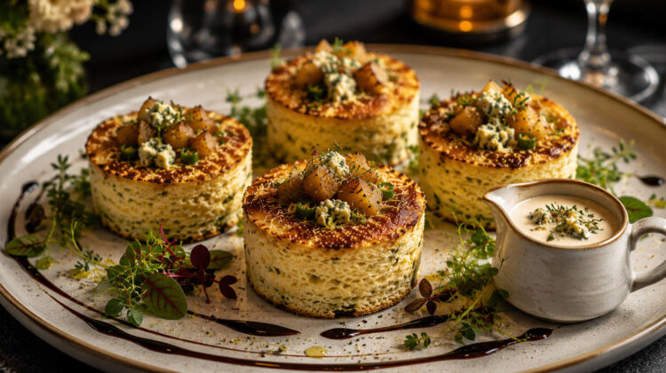 Brown Butter Pear, Jalapeño & Blue Cheese Soufflés